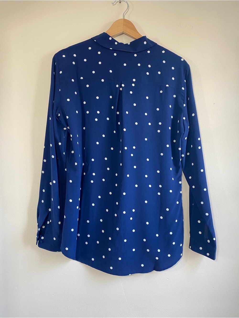 Sézane Ann Navy Polka Dot Button-Up 100% Silk French Casual Blouse - Picture 6 of 10